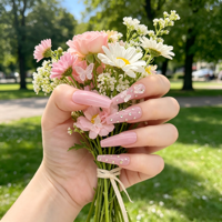 Kit de 24 faux ongles réutilisables en PMMA 3D gaufré, dégradé rose, avec strass, luxe, pour femmes, pour fêtes