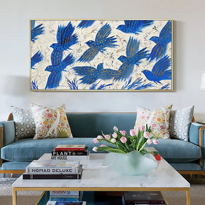 Dipinto a Mano Colomba Blu Pace su Tela Acrilica/Lino Marca Mintura Decorazione per Soggiorno Grande Poster Animale Moderno Dipinto - Product Image 2