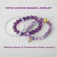 Ensemble personnalisé au design unique, bracelet en acier inoxydable avec pierres précieuses en cristal, améthyste, pierres naturelles, perles d'eau douce