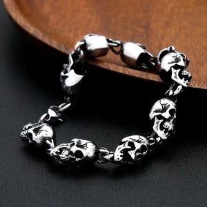 Pulsera de calavera yunnique para hombre, plata tibetana, 20cm, 22cm, cadena de esqueleto, joyería, pulseras envolventes de moda - Product Image 2