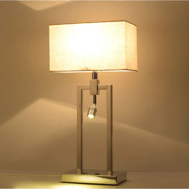 Rectangular Polished Chrome Nordic Hotel Bedroom Steel Fabric Reading Spot Light Desk Table Lamps