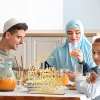 Décorations de Ramadan en contreplaqué, plaques de table pour la célébration de l'Aïd al-Fitr, en forme de lune et de château, semi-artisanales, pour usage intérieur, à suspendre