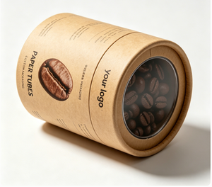 Custom Kraft Paper Tube With Clear Lid For Coffee Beans Recyclable Packaging Gold Foil Printing - Product Image 2