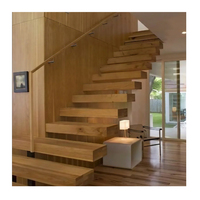 Escalier flottant moderne, balustrade en verre sans cadre, marches en bois massif, éclairage LED, taille personnalisée, livraison directe d'usine