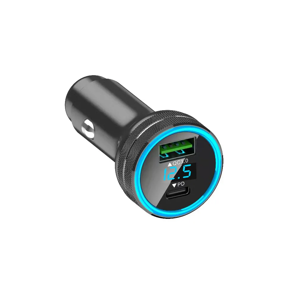 Voltage Display Car Charger PD 60W 30W 25W 20W Type C USB Fast Charger Adapter Dual Port KC Car Charger