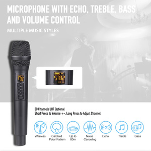 Système de microphone sans fil à double canal avec deux micros dynamiques portatifs, écrans LCD universels UHF en métal - Product Image 3
