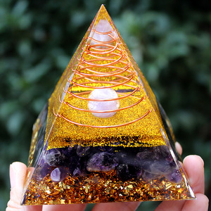 <b>Crystal</b> <b>Chip</b> Pyramid Resin Epoxy Craft Desktop Ornament With Amethyst Spiral Coil Home Decoration - Product Image 1