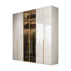 Customized Make Glossy Wooden Closet glass wardrobe aluminium Bedroom Wardrobe Cabinet Furniture