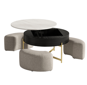 31.5" <b>Round</b> Lift-Top Modern Steel Portable Convertible <b>Coffee</b> <b>Table</b> Set <b>Black</b> - Product Image 5