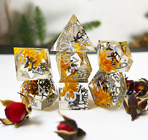 Juego de flores de dados de núcleo líquido Dnd, 5, 7 piezas, dados de mazmorras y dragones con bolsa gratis, bolsa para juegos de rol - Product Image 4