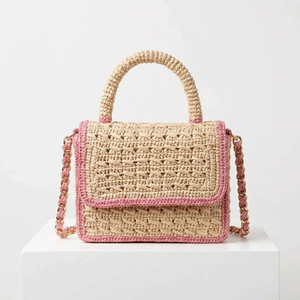 Sac à bandoulière vintage bohème en raphia tressé à la main, avec fermeture magnétique et deux anses, idéal pour l'été, la plage et les voyages - Product Image 1