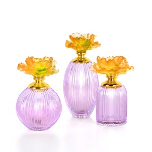 Luxury Refillable Crystal <b>Perfume</b> Bottle Floral Lid Glass <b>Container</b> Engraved Fragrance Display for Gift and Decor - Product Image 1