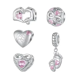 JLN New 925 Sterling Silver Baby Footprint Pendant Charms Heart of Eternity Bead for Women Bracelet Necklace Mother's Day Gift