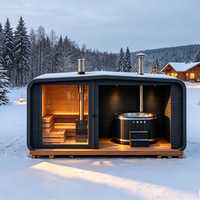 Sauna extérieur préfabriqué 2-en-1 avec bain à remous intégré, cabine de bien-être carrée en bois de pruche avec fenêtre en verre et chauffage au bois