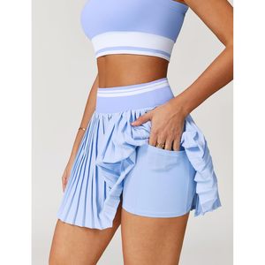 Women Colorblock <b>2</b> <b>Piece</b> Tennis <b>Set</b> Crop Top With High Waisted Pleated Skirt Breathable Sporty Spring Summer - Product Image 4