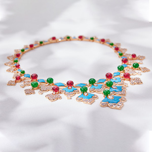 El más nuevo collar de Gargantilla azul turquesa chapado en oro con forma de <span class=keywords><strong>abanico</strong></span> de lujo para conjuntos de joyas de fiesta de noche - Product Image 3