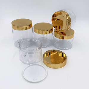 Empty 250ml round clear black brown rose gold lid cosmetic plastic jars 1oz 2oz 3oz 4oz 5oz 6oz 8oz jars with bling gold lids