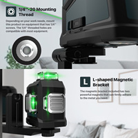 Niveau laser vert industriel 12 lignes Pro 3x360, construction à lignes croisées, deux lignes verticales, une ligne horizontale supérieure, pendule auto-nivelant