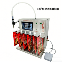 Machine de remplissage verticale semi-automatique à six réservoirs en acier inoxydable pour mini-ligne de production de jus et d'eau en sachets plastiques