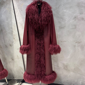 Veste longue en peau de mouton véritable pour femme, fourrure de mouton mongol bouclée, daim, vêtement d'extérieur, manteau long en cuir de mouton véritable chaud pour l'hiver - Product Image 4