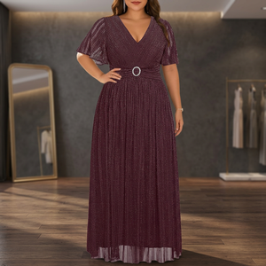 Robe élégante tendance pour femme, grande taille, coupe trapèze, en polyester, imprimé floral, col en V, manches trois quarts, color block, pour l'automne - Product Image 3