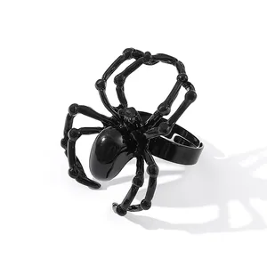 Cincin laba-laba hitam bergaya ringkas Vintage Aloi modis, perhiasan untuk pria wanita anak-anak hadiah pesta uniseks