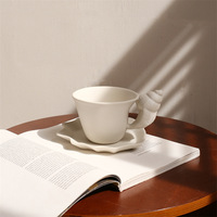 1 ensemble de tasse à café et soucoupe en céramique givrée de conception originale, style océan, tasse à café en forme de coquille de conque