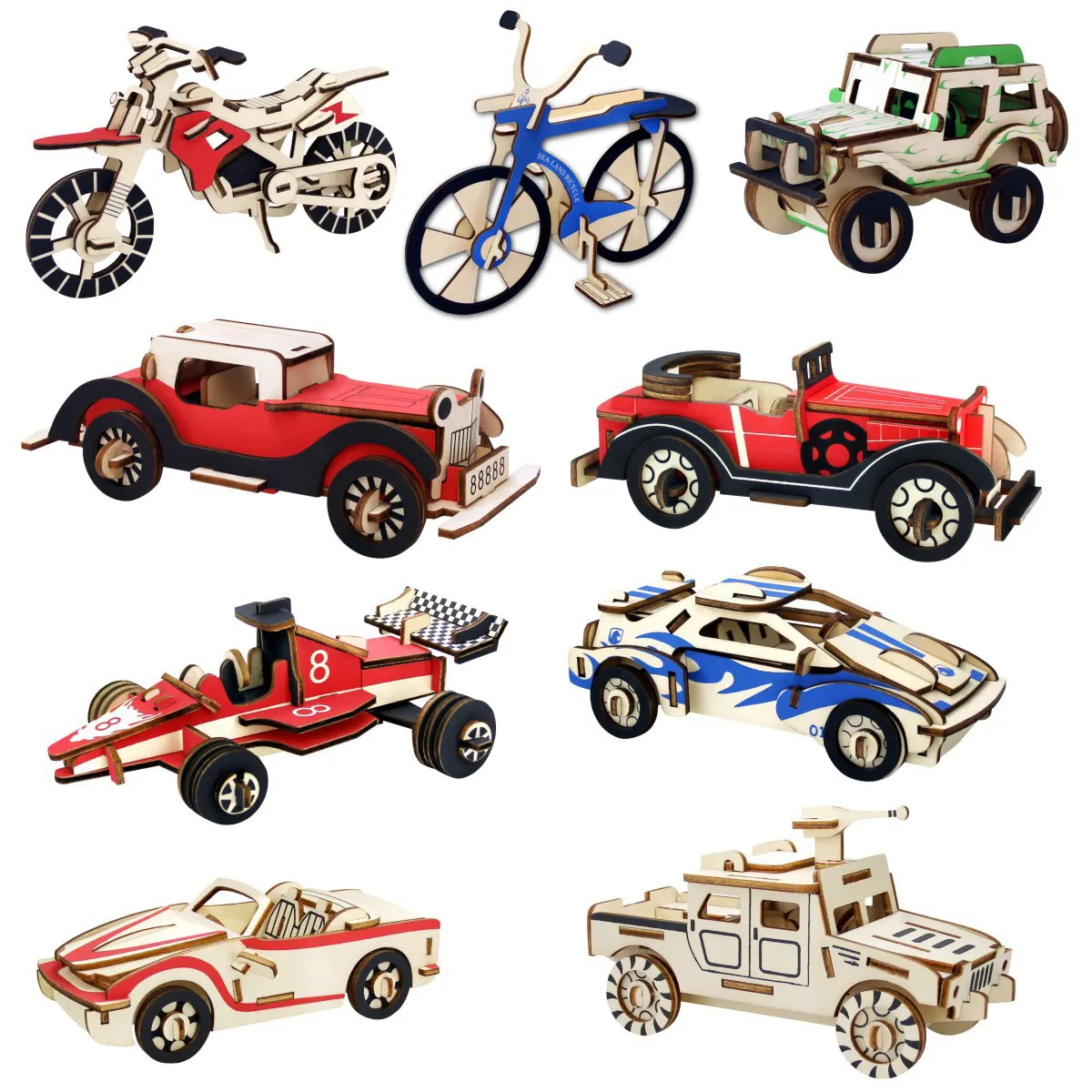 Diy Educatief Speelgoed Creatief Houten Auto Puzzels Motorfiets Kinderen Leren Speelgoed Kinderen 3d Hout Fiets Klassieke Auto 'S Legpuzzel