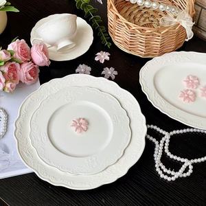 Plato Plano Blanco de Diseño Moderno con Rosas, Estilo Francés, Grabado, Apto para Microondas, Vajilla Occidental de Porcelana Pulida con Superficie Lisa - Product Image 5