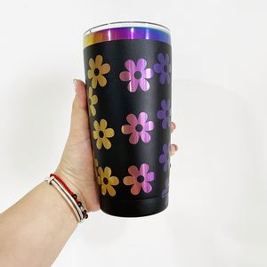 Vaso Térmico Holográfico Blanco y Negro de 20 oz, Taza de Café de Acero Inoxidable Aislada con Recubrimiento Arcoíris y Tapa - Product Image 4