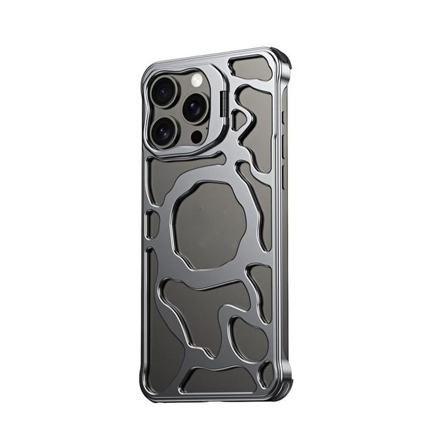 2026 Aluminum Metal Hollow Heat Dissipation Magnetic Business Design Shockproof Mobile Phone Case for 16 15 14 Pro Max