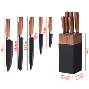 6-टुकड़ा स्टेनलेस स्टील रसोई चाकू लकड़ी के हैंडल काले ब्लेड भंडारण ब्लॉक के साथ सेट-टिकाऊ द्वितीदार डिजाइन - Product Image 6