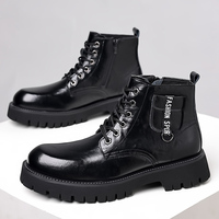 Bottes Martin tendance pour hommes en cuir véritable, bottes de travail d'inspiration britannique, chaussures d'hiver montantes doublées en polaire et coton