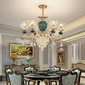 Luxury European Gold Crystal Chandelier with Green Ceramic Accents <b>LED</b> Ceiling <b>Light</b> <b>for</b> <b>Living</b> <b>Room</b> - Product Image 6