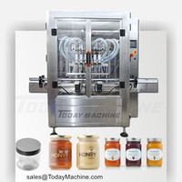 Ligne de remplissage de bouteilles en verre pour miel, pâte de poire et de myrtille, et sirop, avec machine de remplissage et de bouchage
