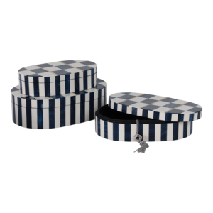 Juego de Cajas Decorativas Ovaladas a Cuadros, Modernas Cajas de Almacenamiento de Resina y Madera con Tapas para Joyería y Decoración del Hogar - Product Image 2