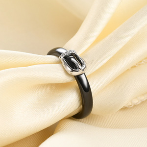 Ceramic <b>Couple</b> <b>Ring</b> 4MM Black White Zircon Inlaid Belt Buckle Design For Women Gift Jewelry - Product Image 3