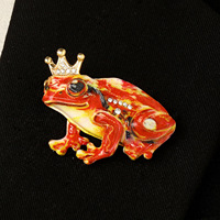 Broche en gros en forme de grenouille couronnée de dessin animé, broche en métal incrustée de strass, style conte de fées, pour manteau, costume, accessoires vestimentaires