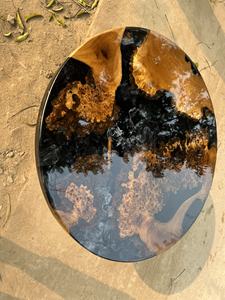 Mesa de centro de resina con forma redonda, tablero de madera maciza y base de metal dorado. Precio al por mayor, contacte ahora. - Product Image 3