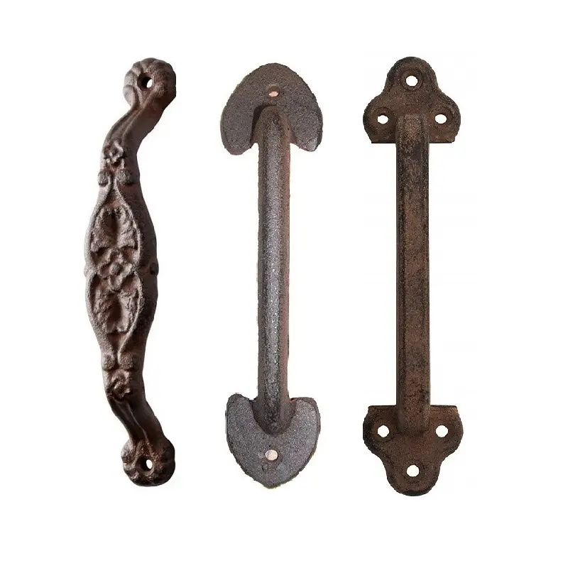 Sıcak satış kaliteli siyah Vintage dökme demir kayan ambar kapısı kolu Metal dekoratif rustik demir kapı kolları