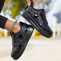 Baskets noires à paillettes pour hommes, à lacets, semelle épaisse, plateforme, chaussures de soirée
