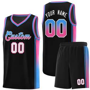 Maillot de basket-ball personnalisé, uniforme sportif tendance, dégradé bleu-rose, noir - Product Image 1