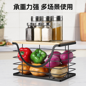 Wall Mounted <b>Kitchen</b> <b>Storage</b> <b>Rack</b> Black 2 Tier Rectangle Hanging Vegetable Fruit Basket Countertop Organizer - Product Image 3