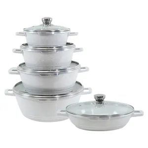10pcs Kitchen Cookware Set 20/24/28/32cm Deep Soup Pot 28cm Shallow Stockpot Marble Coated Pan