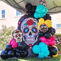 Kit d'arche de ballons en latex orange et noir pour Halloween, avec décorations en feuille d'aluminium motif araignée, chauve-souris, citrouille, rayures, rose doré, abricot, blanc et motifs d'yeux, pour fête