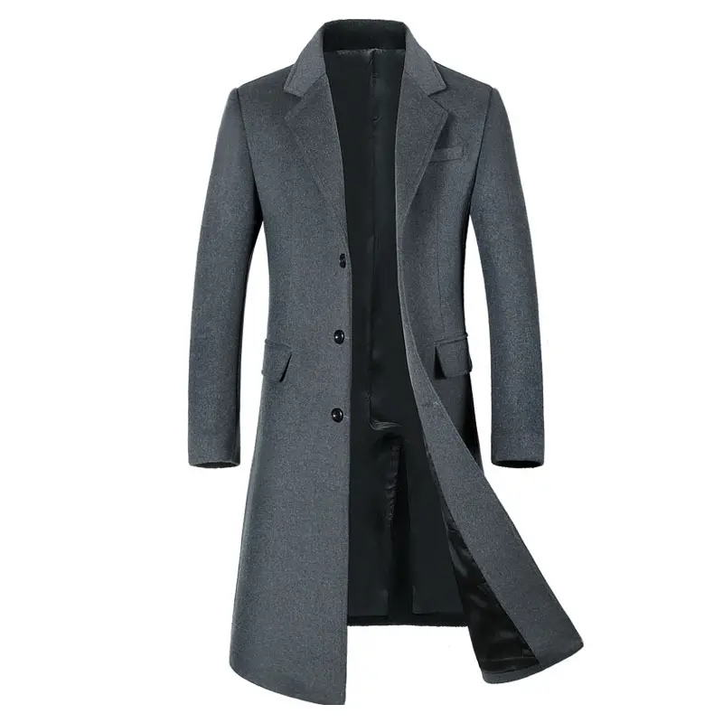 Winter Wool Jacket Men's High-quality Wool Coat Casual Slim Collar Wool Coat Men Long Cotton Collar Trench Coat Breathable