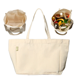 Bolsa de Compras de Lona de Algodón Natural Reciclada Personalizada, Bolsa de Lona con Múltiples Bolsillos - Product Image 1