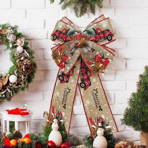 Pita Gaya Burlap Bertema Natal Panjang 5 Yard dengan Lonceng Rusa, Sempurna untuk Dekorasi Pohon Natal DIY dan Hiasan Truk Liburan - Product Image 2