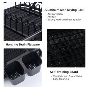 FF599アルミキッチンカウンタートップ皿水切りラック器具ホルダー付きシンク収納オーガナイザー皿乾燥ラック - Product Image 3