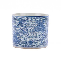 Pot Kuas Keramik Jingdezhen Antik Motif Jala Biru Putih Bunga Peony